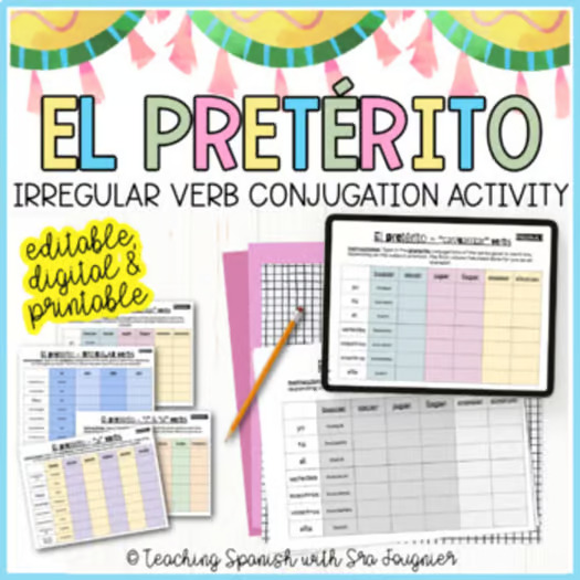 Editable Spanish Preterite Irregular Verbs Activity Digital Printable