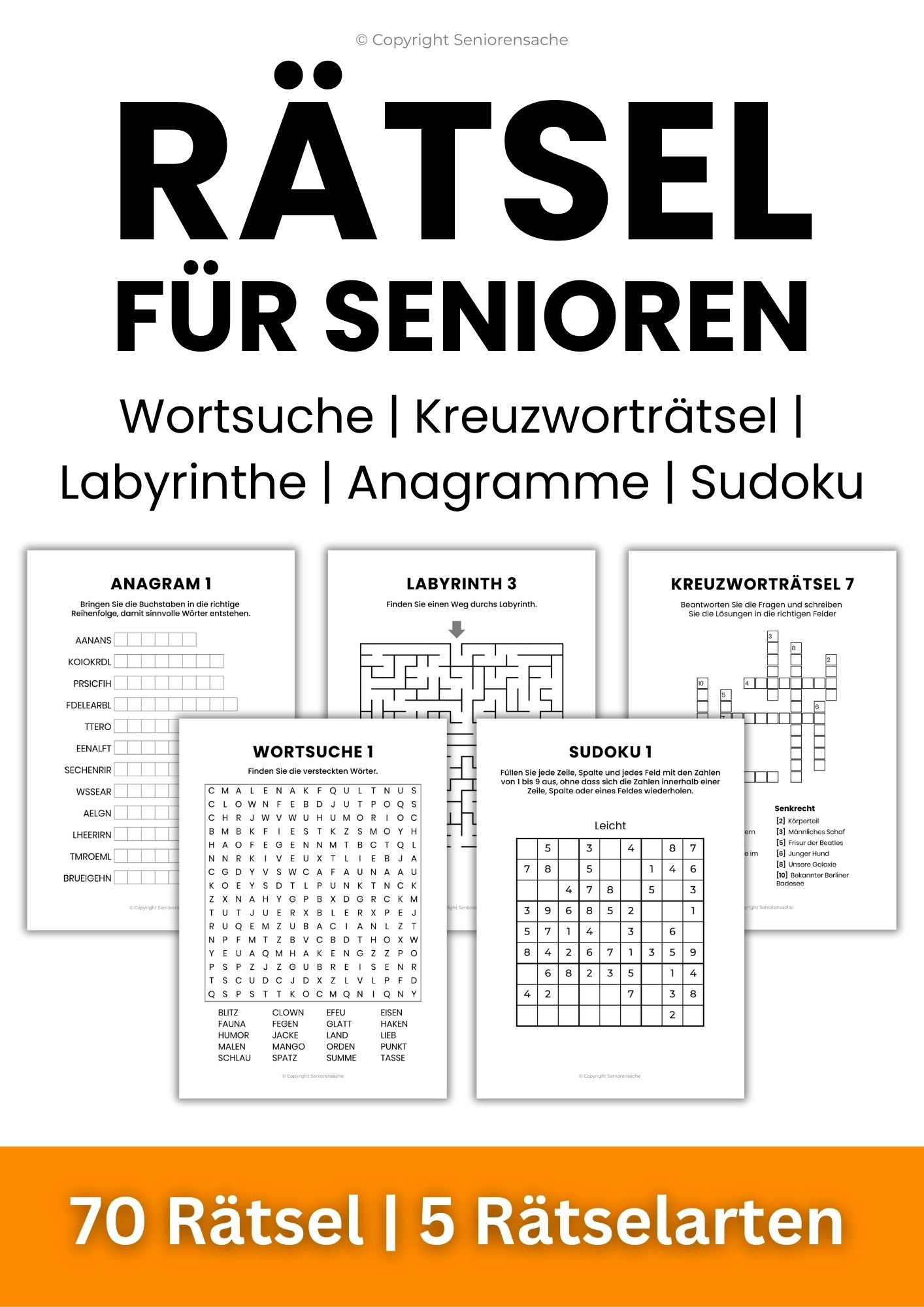 Rätesl für Senioren in großer Schrift zum Ausdrucken: Wortsuchrätsel