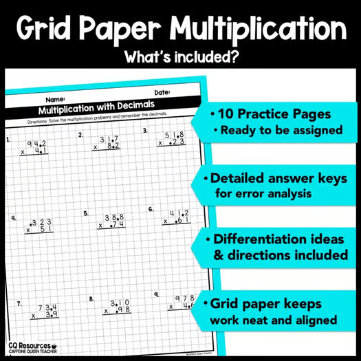 Multiplying Decimals with 2-Digit and 3-Digit Standard Algorithm on Graph Paper