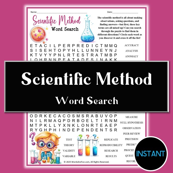 Scientific Method Word Search Puzzle PDF | Fun Science Vocabulary ...