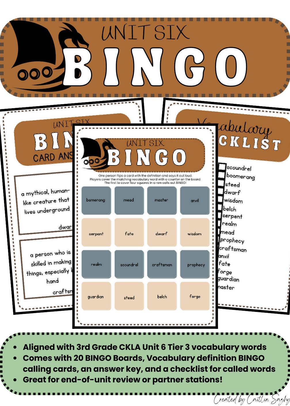 CKLA Grade 3 Unit 6 Vocabulary BINGO Game | Tier 3 Domain Words