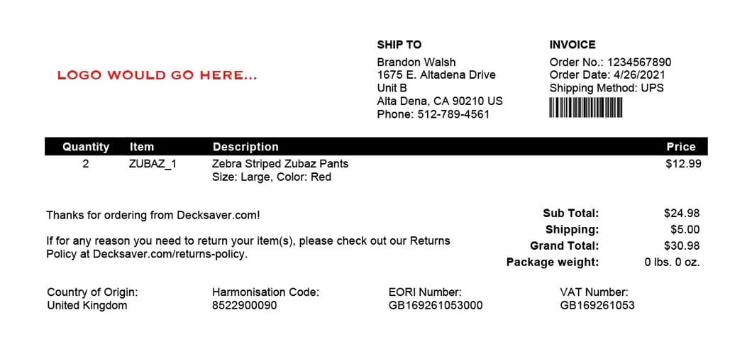 custom shipstation packing slip example