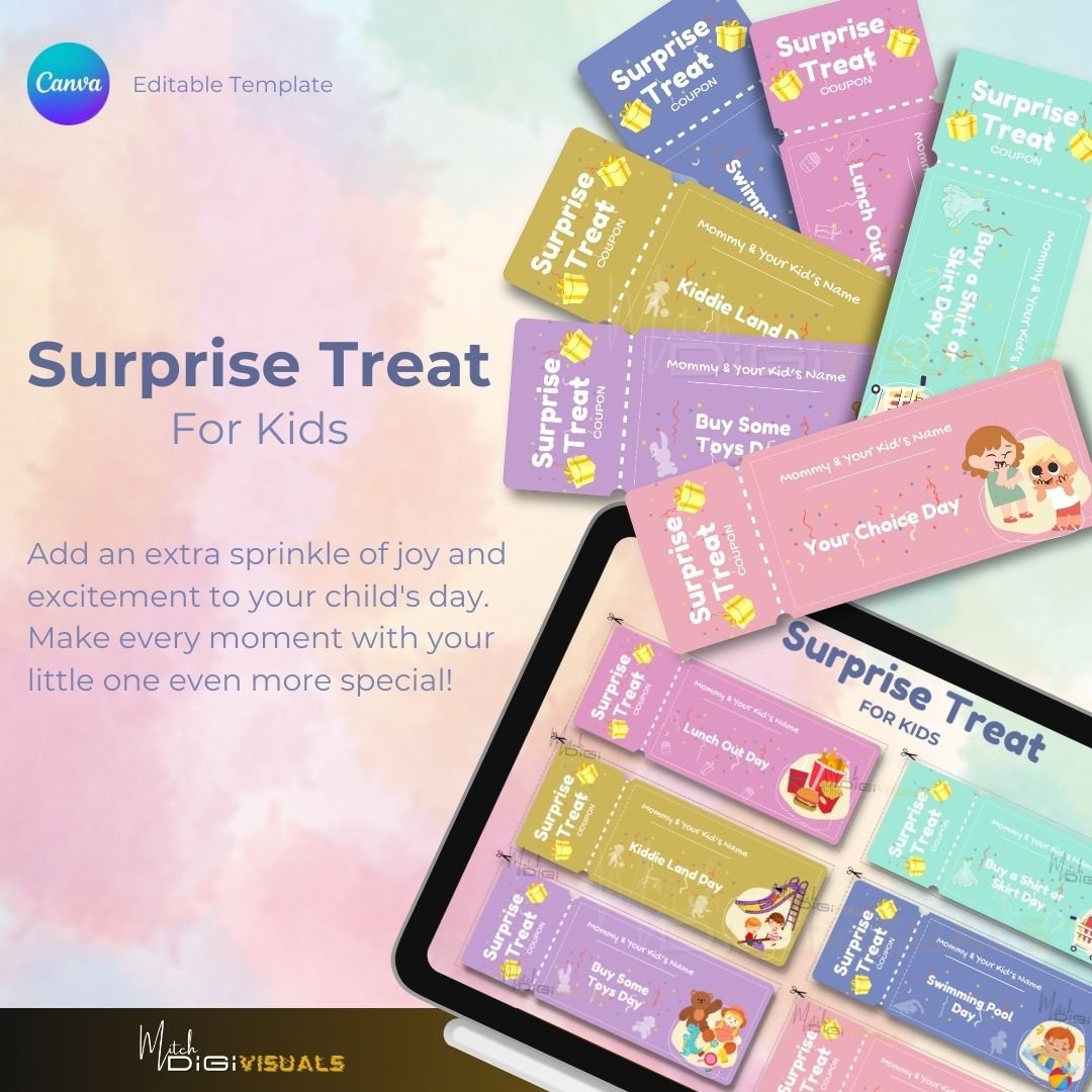 Printable surprise treat coupons for kids – fun reward tickets for parents to download and print.