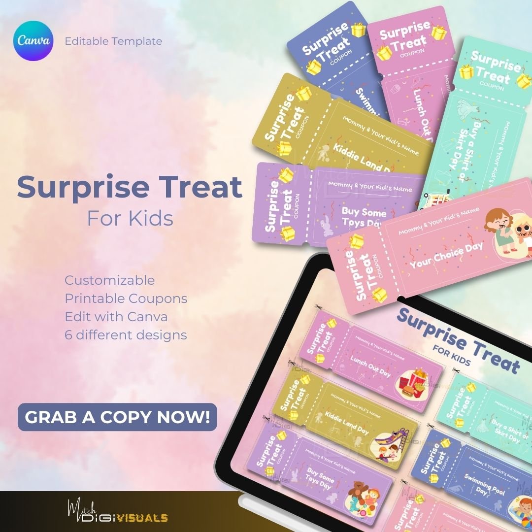 Printable surprise treat coupons for kids – fun reward tickets for parents to download and print.