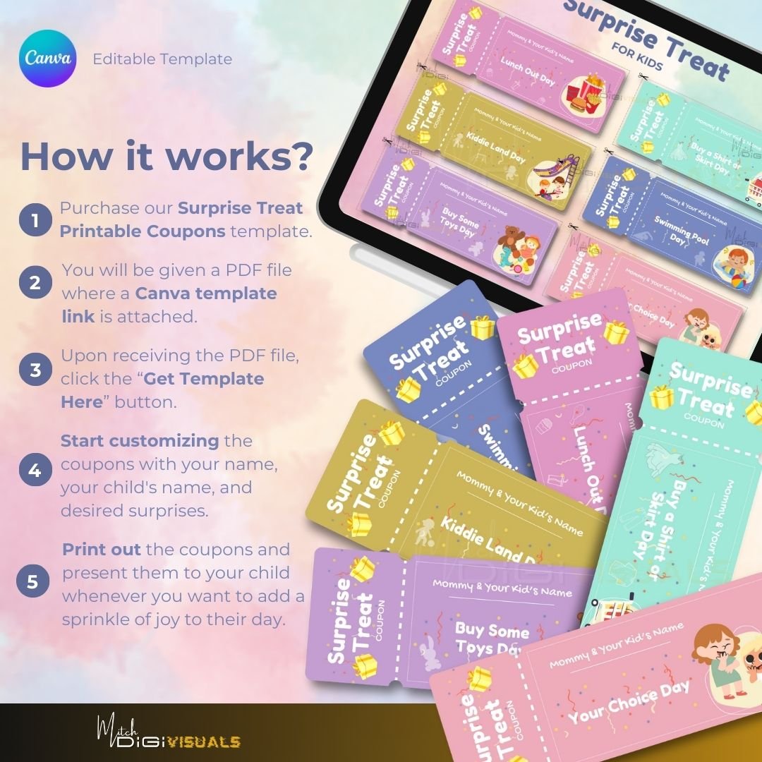 Printable surprise treat coupons for kids – fun reward tickets for parents to download and print.