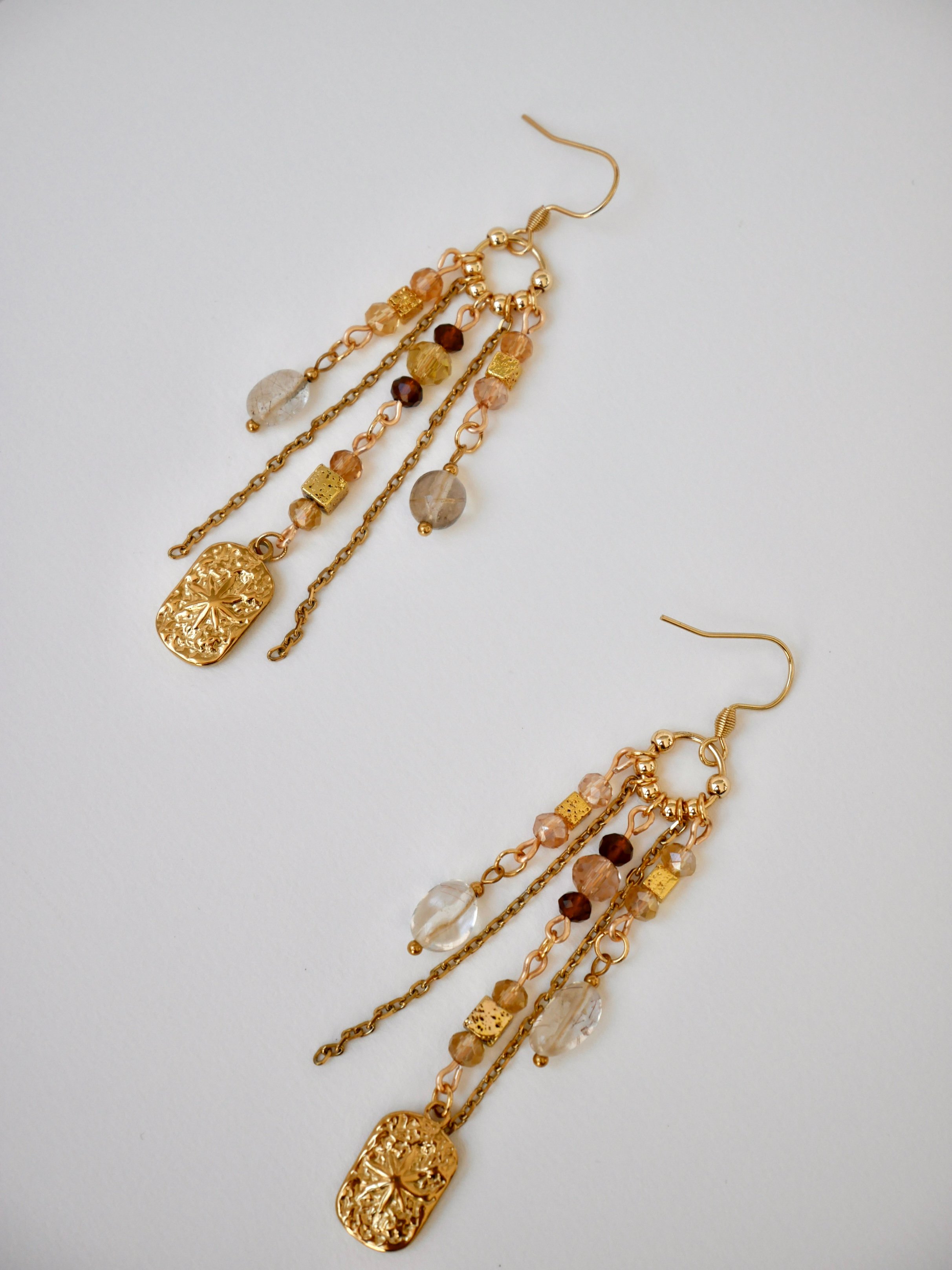 Boucles D'oreilles Clip Vintage - Couleur Or - Avec Perles Ambrées - Numéro 5433 - Occasion Parfaite