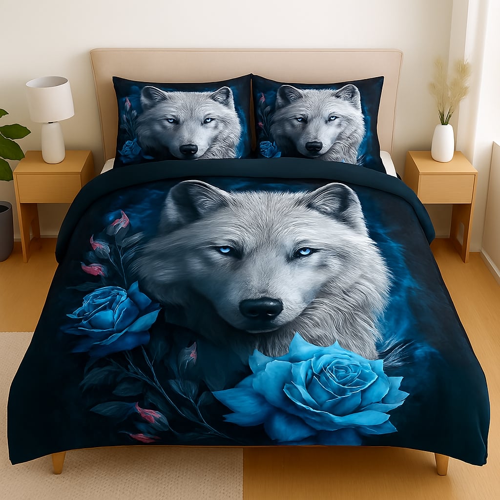 Nature-Inspired Bedding Prints — Cozy Meets Untamed Ice Wolf