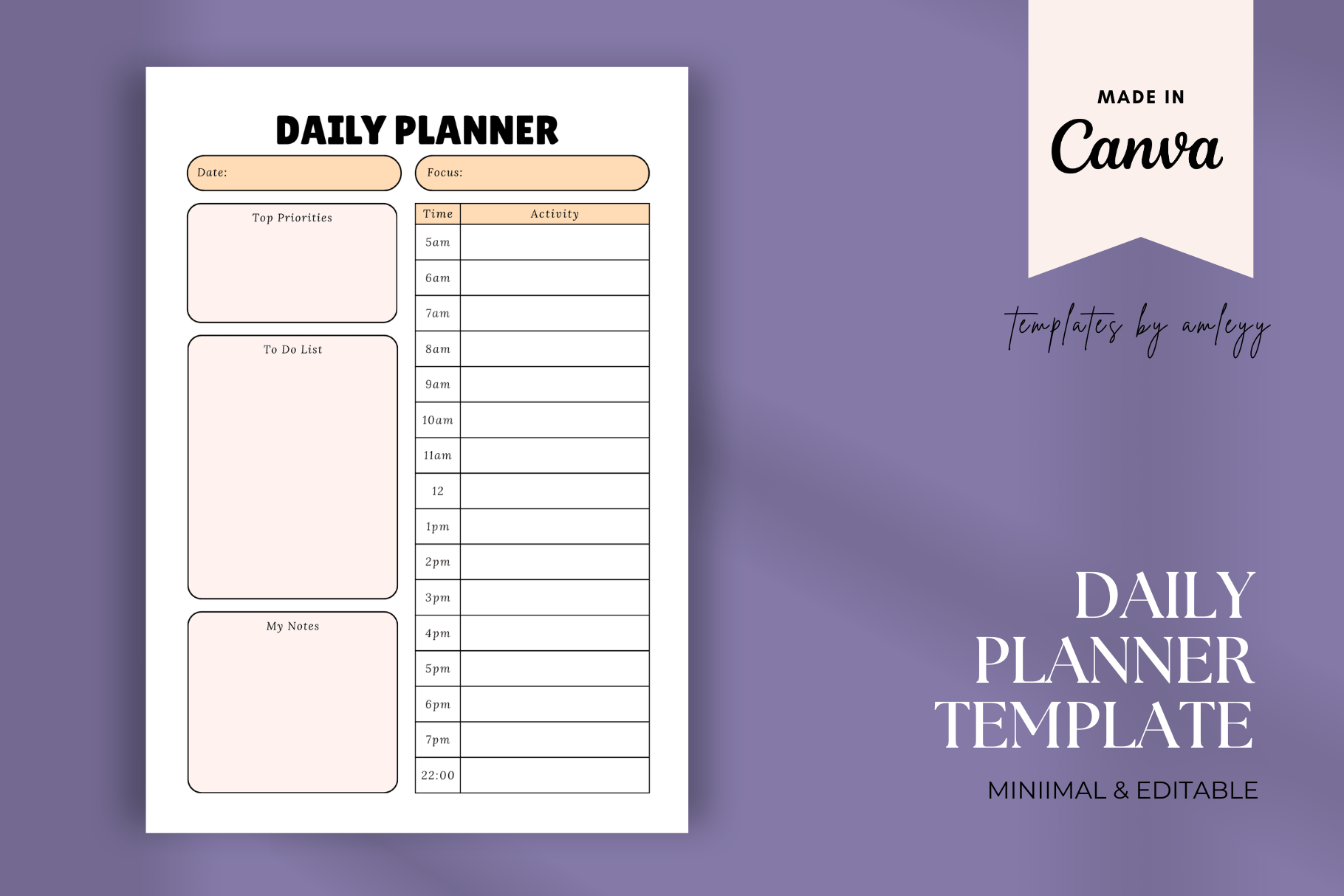 Minimalist Daily Planner Template for Canva - Payhip