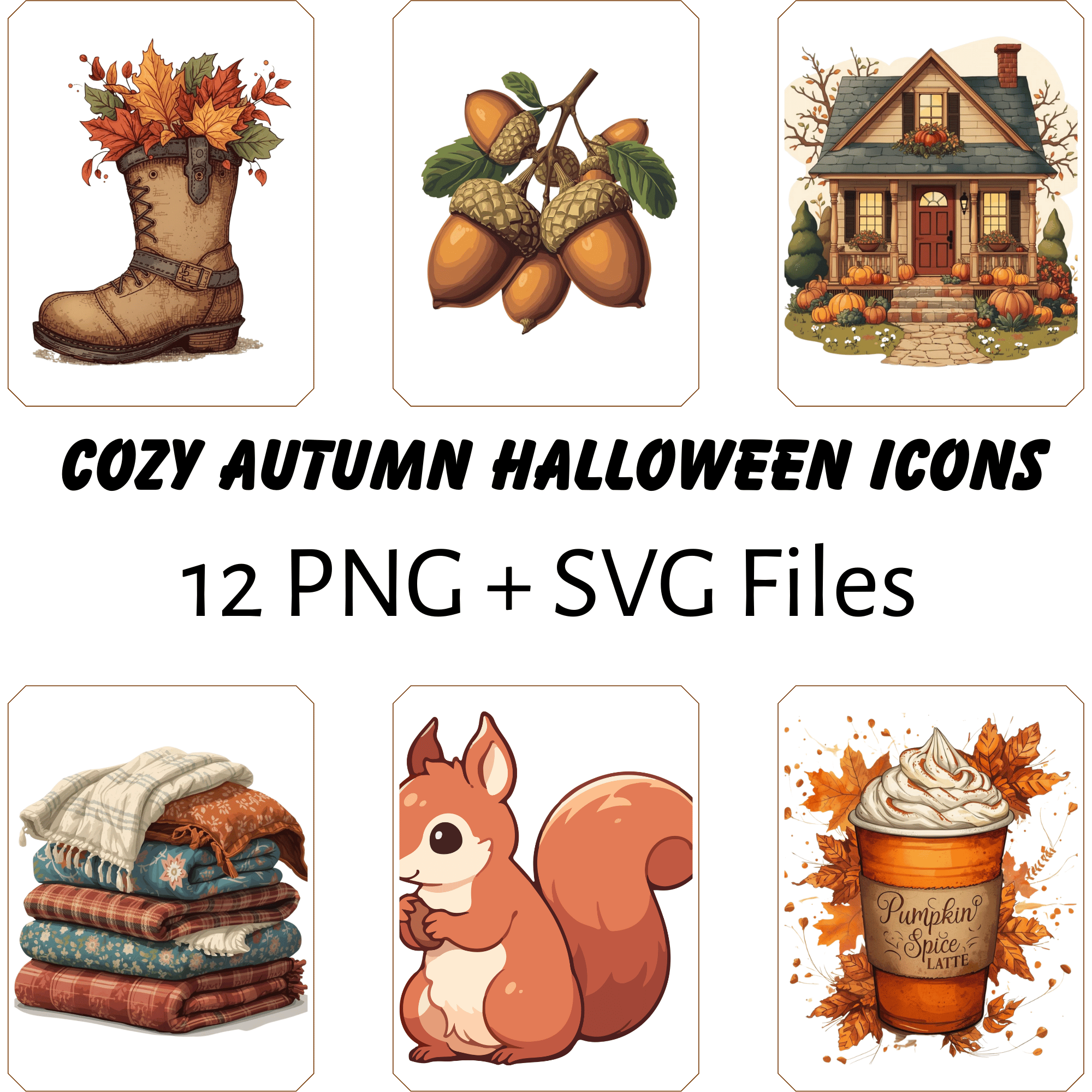 Cozy Autumn Halloween Clipart | 12 PNG SVG Files | Pumpkin Spice, Fall ...