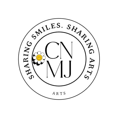 CNMJ Arts logo featuring mum and child initials with a daisy, symbolizing growth through art.