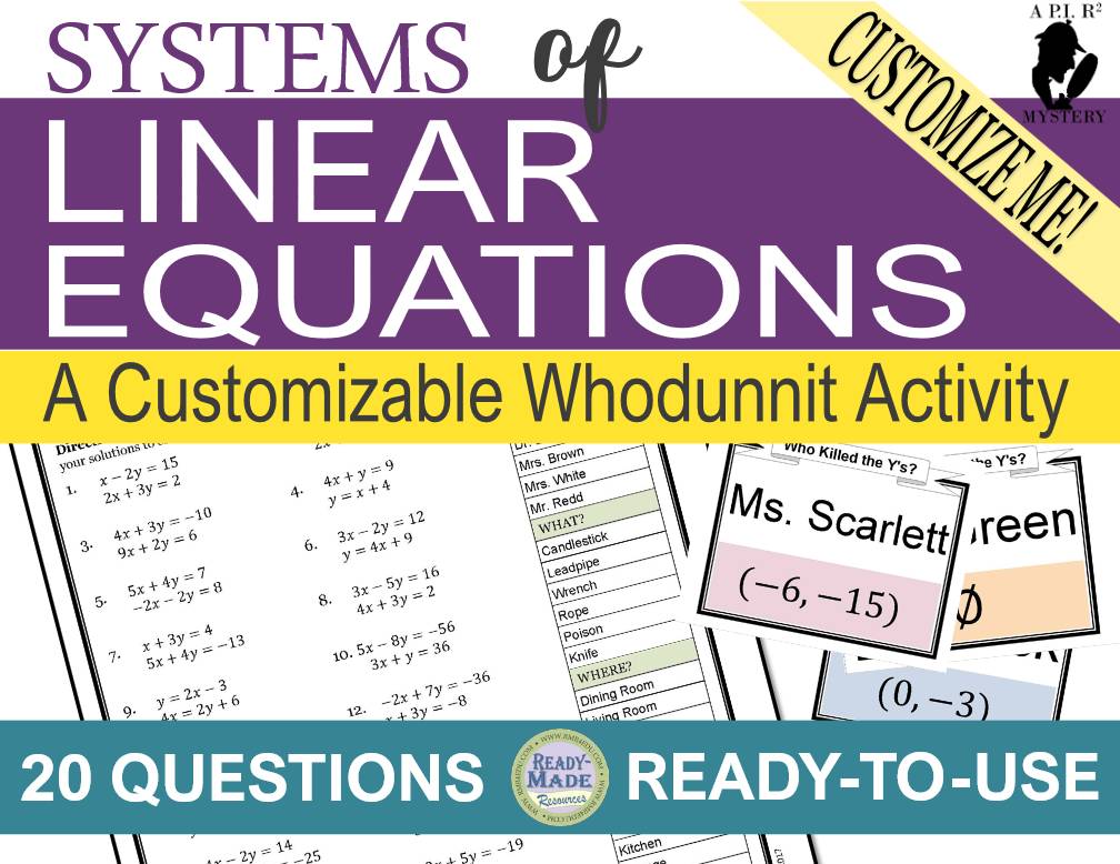 Solving Systems of Linear Equations Mystery Scavenger Hunt PRINT OR DIGITAL
