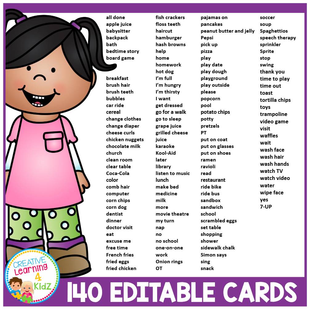 Visual Communication Picture Icons Schedule Cards 140 PCS Autism - Editable