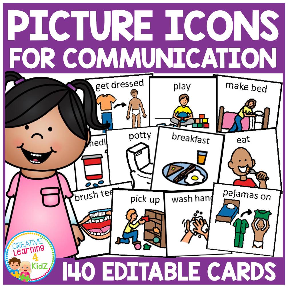 Visual Communication Picture Icons Schedule Cards 140 PCS Autism - Editable