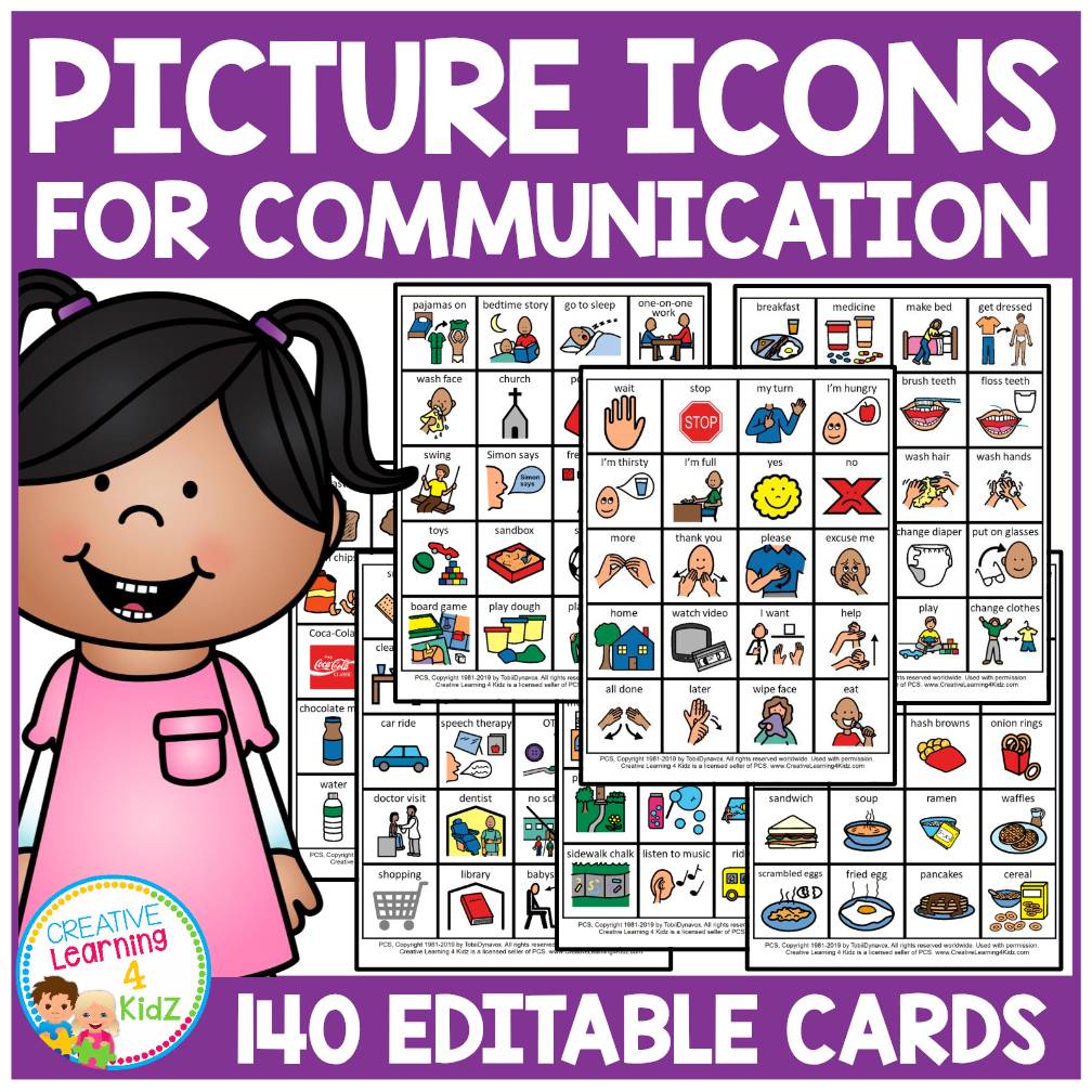 Visual Communication Picture Icons Schedule Cards 140 PCS Autism - Editable