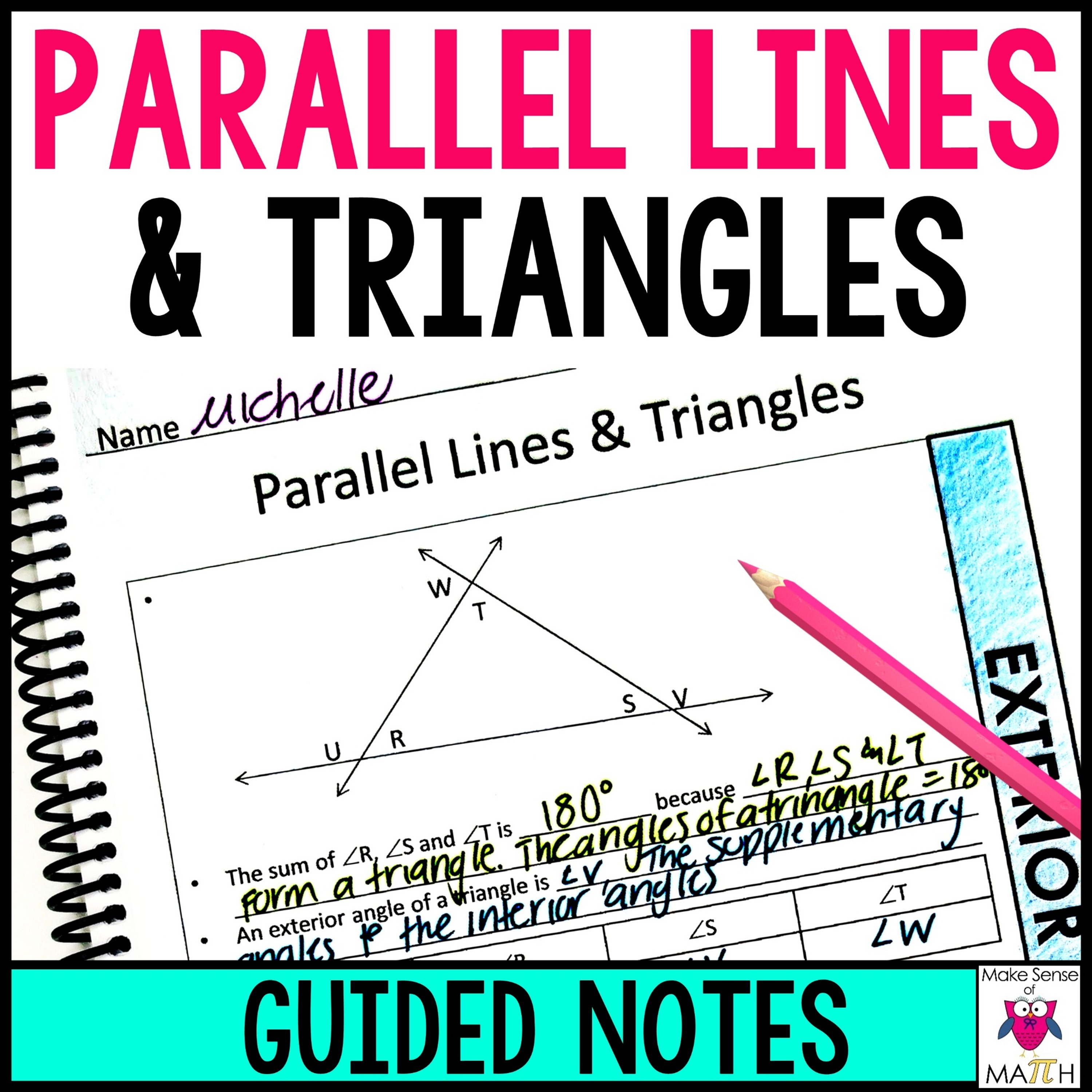 Parallel lines with Transversals and Triangles Guided Notes 8th Grade ...