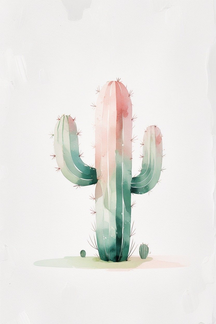 Watercolor Cactus Wall Art Print Set of 4 | Pink and Green Desert ...