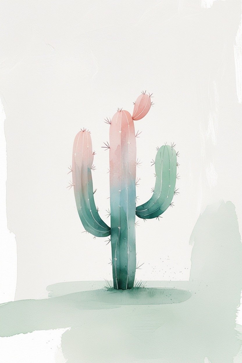 Watercolor Cactus Wall Art Print Set of 4 | Pink and Green Desert ...