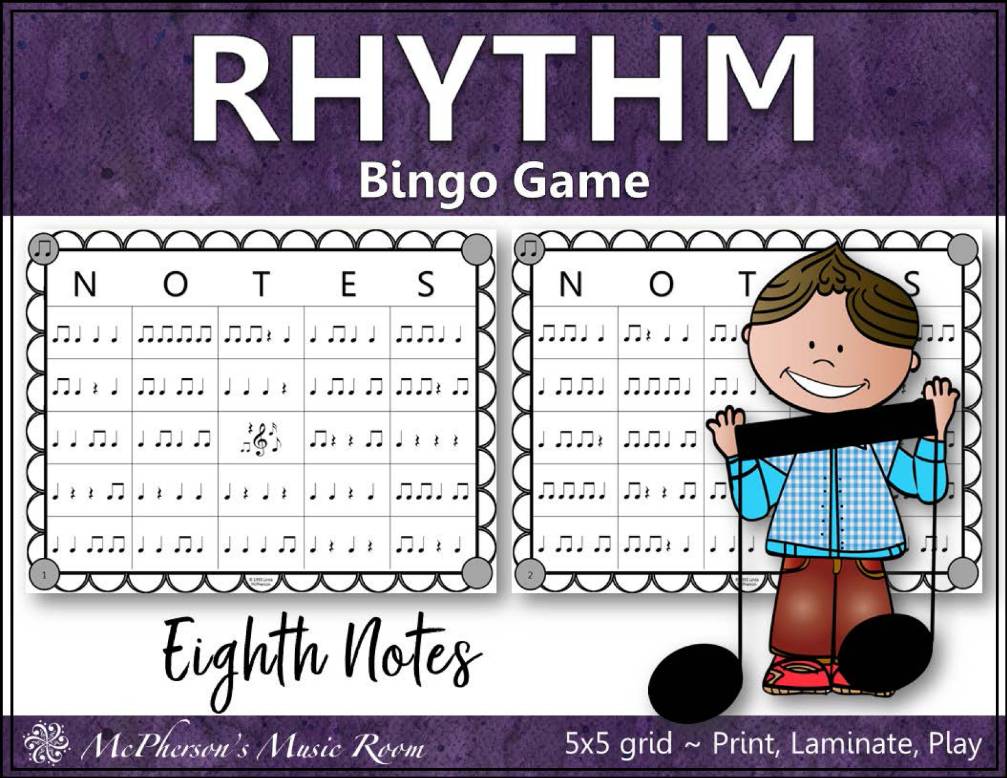 Rhythm Bingo Game for Elementary Music Eighth Notes Quarter Notes Quarter Rest