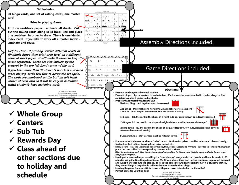 Rhythm Bingo Game for Elementary Music Eighth Notes Quarter Notes Quarter Rest