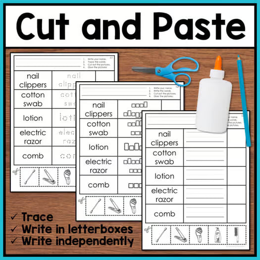 Functional Life Skills Curriculum - Hygiene Cut & Paste Vocabulary Worksheets