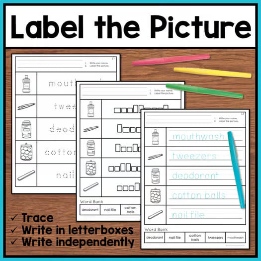 Functional Life Skills Curriculum - Hygiene Cut & Paste Vocabulary Worksheets