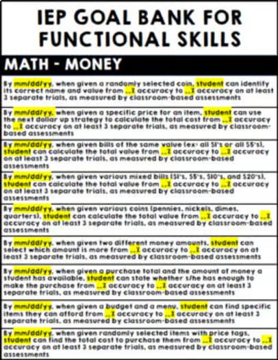 IEP Goal Bank - Life Skills - Functional IEP Goals - Special Education