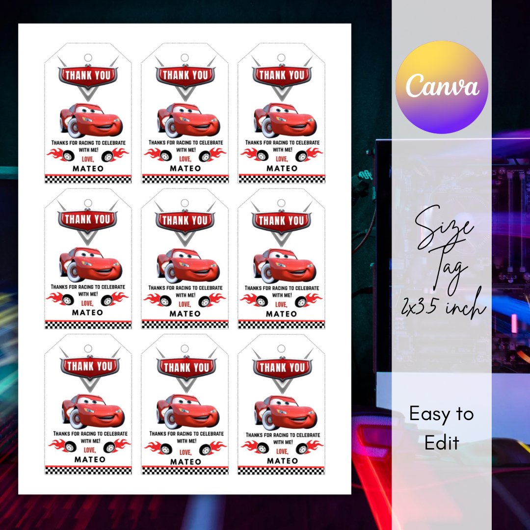 Cars Birthday Invitation | Editable Lightning McQueen Invite | Boys  Birthday Party | Free Thank You Tag | Digital Download - Payhip, image size:1080x1080