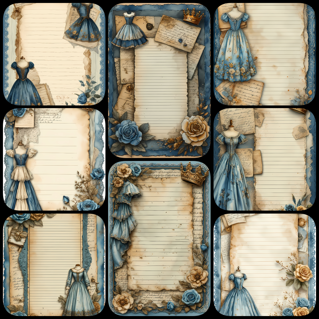 scrapbooking kit, vintage collage kit, shabby chic digital art, blue tones scrapbooking, romantic design pack, digital junk journaling kit, Victorian clipart, vintage stationery art, mixed media digital assets, printable scrapbooking paper, decoupage desi