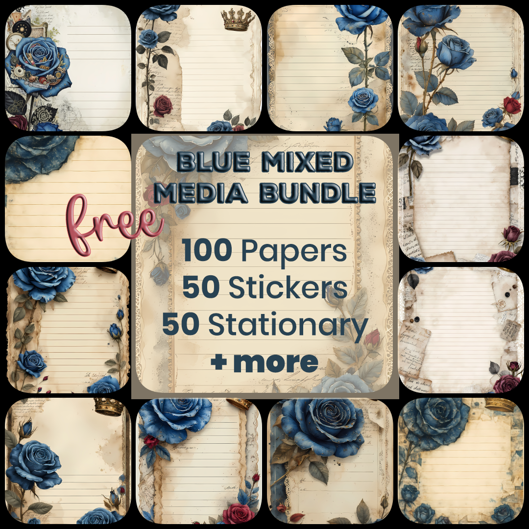 scrapbooking kit, vintage collage kit, shabby chic digital art, blue tones scrapbooking, romantic design pack, digital junk journaling kit, Victorian clipart, vintage stationery art, mixed media digital assets, printable scrapbooking paper, decoupage desi