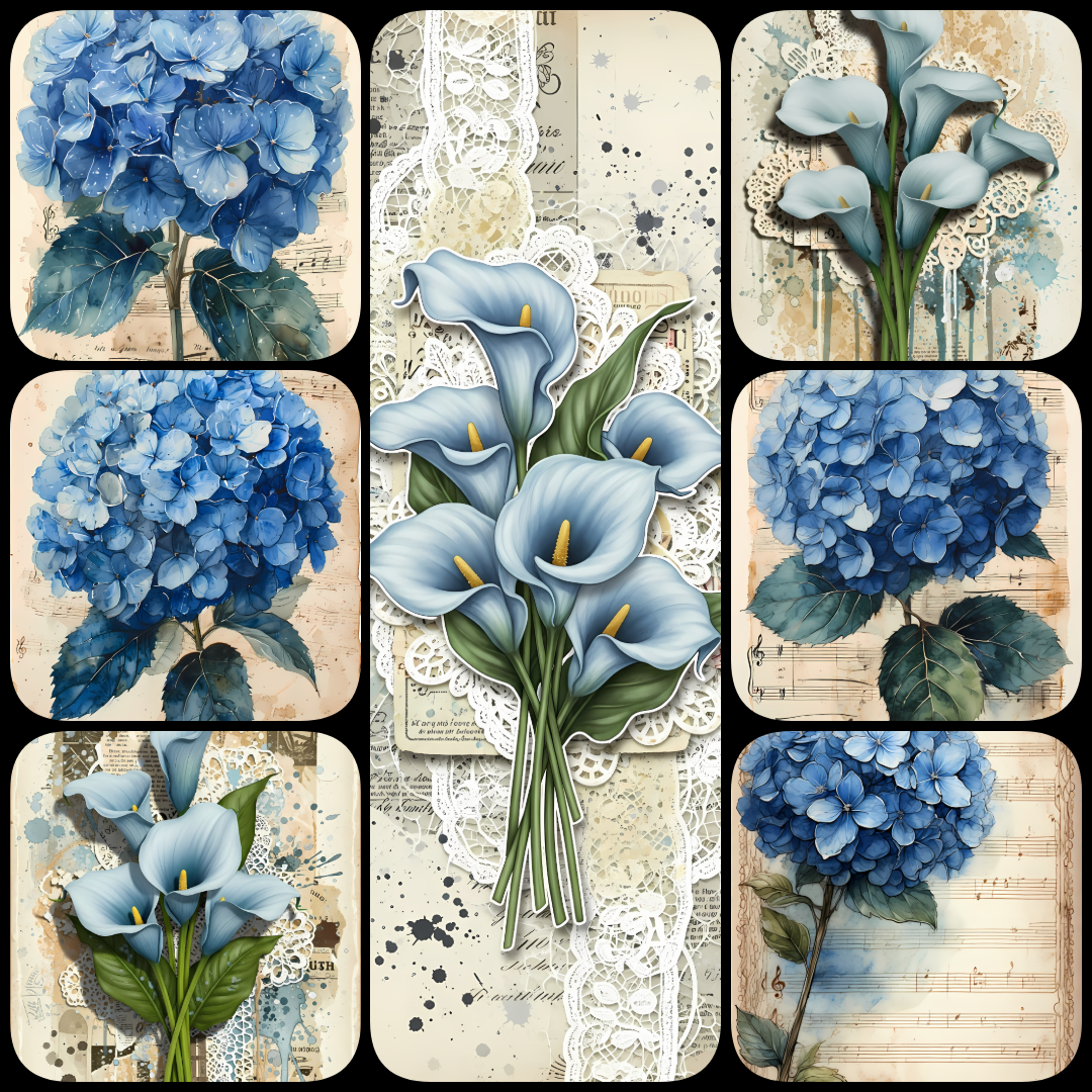 scrapbooking kit, vintage collage kit, shabby chic digital art, blue tones scrapbooking, romantic design pack, digital junk journaling kit, Victorian clipart, vintage stationery art, mixed media digital assets, printable scrapbooking paper, decoupage desi