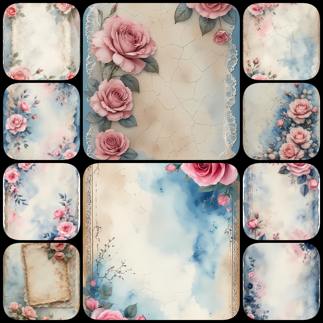 scrapbooking kit, vintage collage kit, shabby chic digital art, blue tones scrapbooking, romantic design pack, digital junk journaling kit, Victorian clipart, vintage stationery art, mixed media digital assets, printable scrapbooking paper, decoupage desi