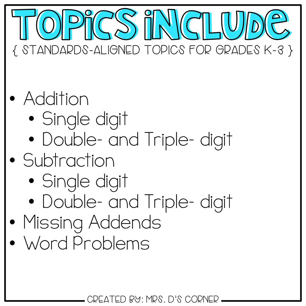 Addition and Subtraction Adapted Work Binder®