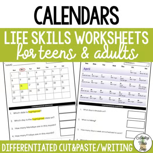 Reading Calendars Worksheets