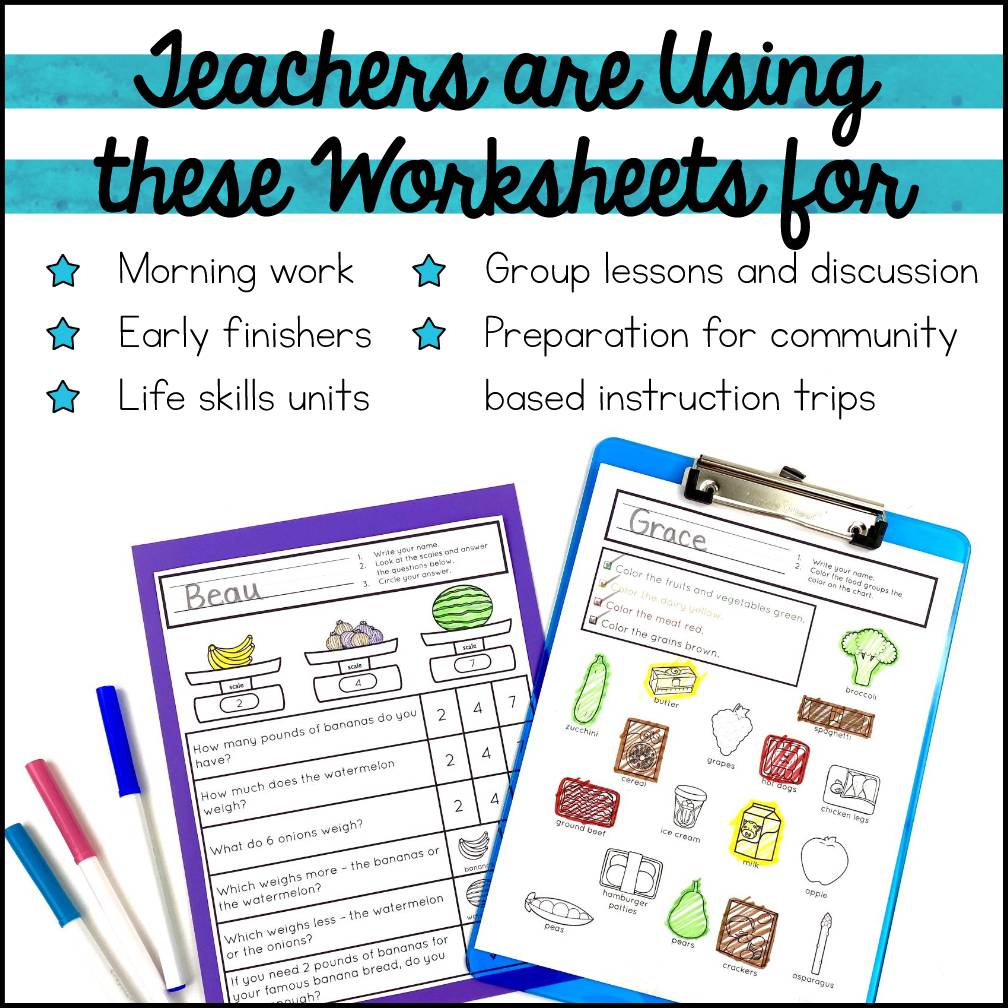 Life Skills Special Education Activities - Grocery Life Skills Math Worksheets