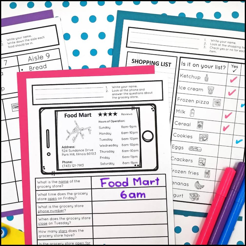 Life Skills Special Education Activities - Grocery Life Skills Math Worksheets