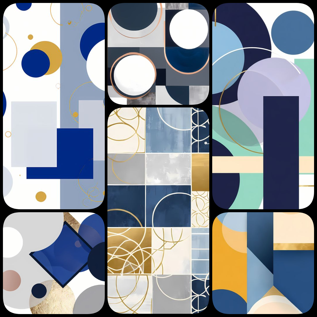 An exclusive collection of 70 high-resolution "modern abstract geometric wall art" designs. Featuring geometric shapes, metallic accents, and soothing color tones like blue, gold, and beige, this premium bundle is perfect for modern interiors and minimali