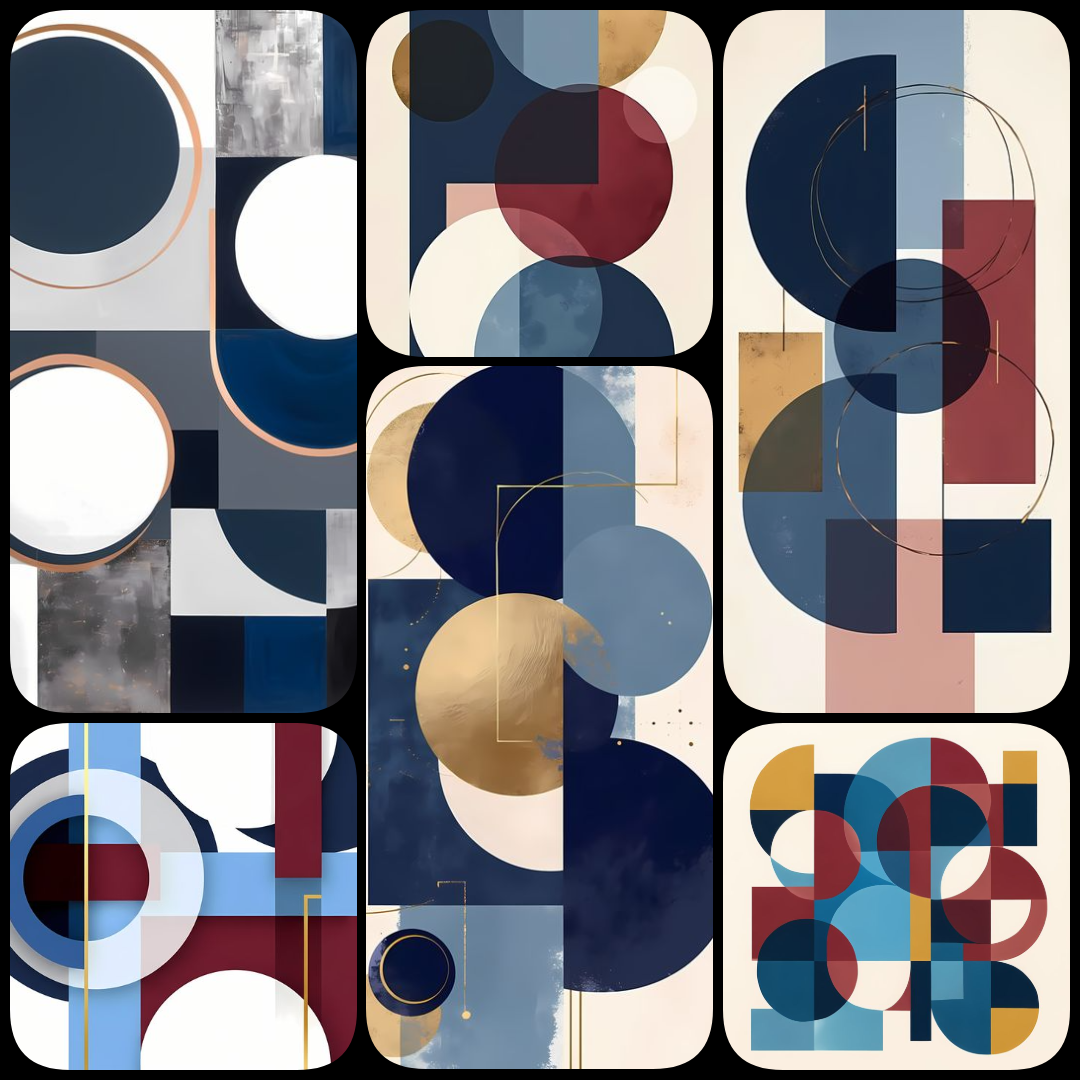 An exclusive collection of 70 high-resolution "modern abstract geometric wall art" designs. Featuring geometric shapes, metallic accents, and soothing color tones like blue, gold, and beige, this premium bundle is perfect for modern interiors and minimali