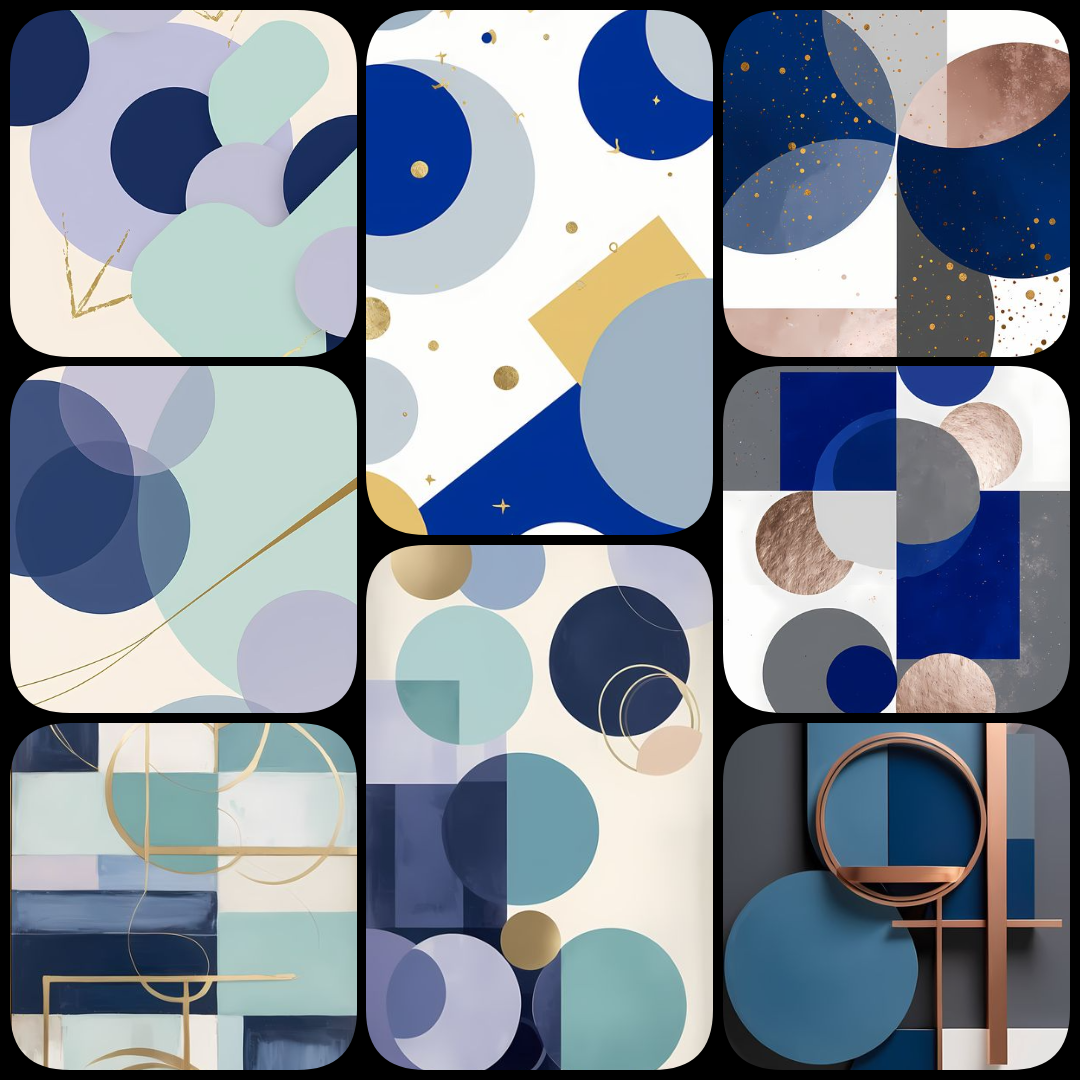 An exclusive collection of 70 high-resolution "modern abstract geometric wall art" designs. Featuring geometric shapes, metallic accents, and soothing color tones like blue, gold, and beige, this premium bundle is perfect for modern interiors and minimali