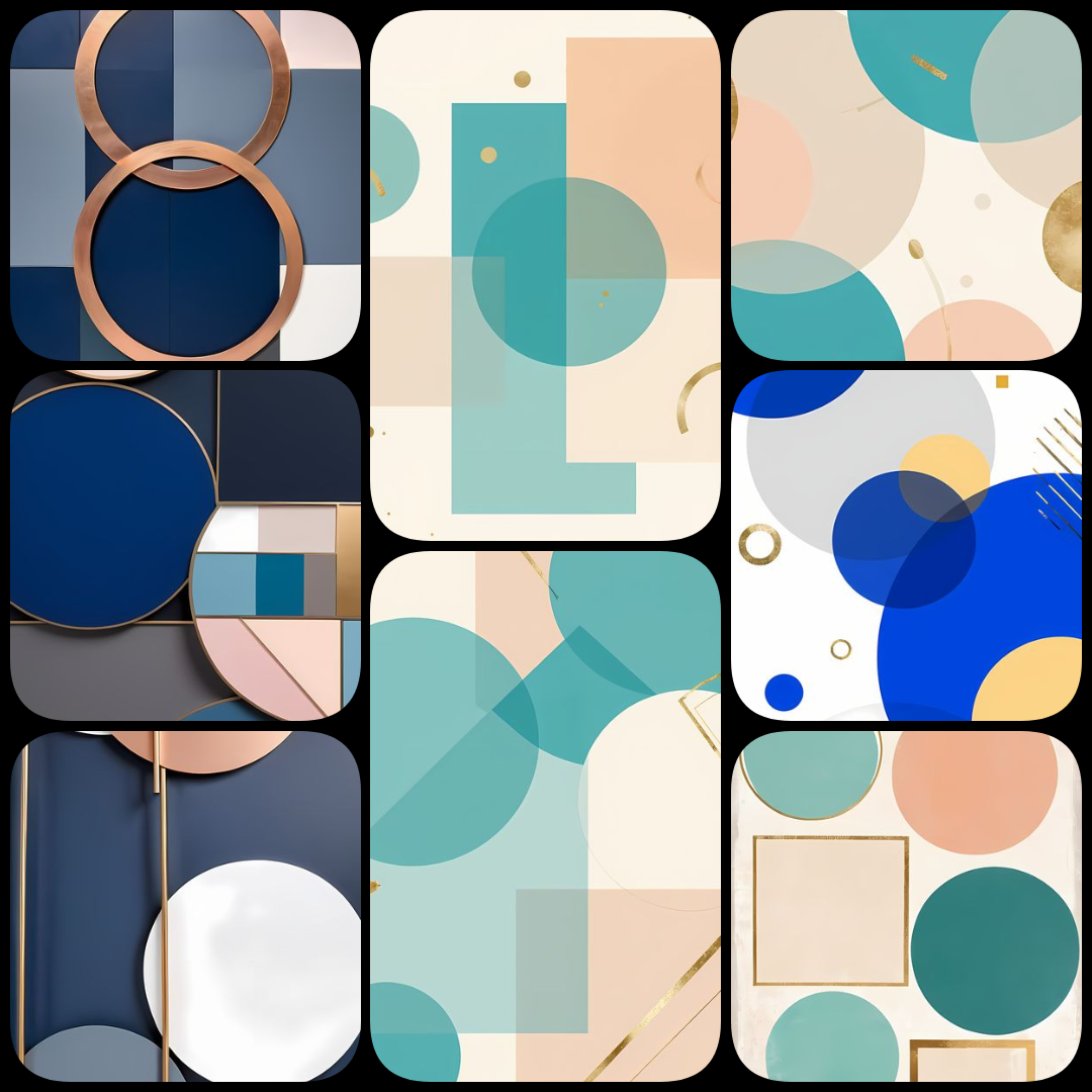 An exclusive collection of 70 high-resolution "modern abstract geometric wall art" designs. Featuring geometric shapes, metallic accents, and soothing color tones like blue, gold, and beige, this premium bundle is perfect for modern interiors and minimali