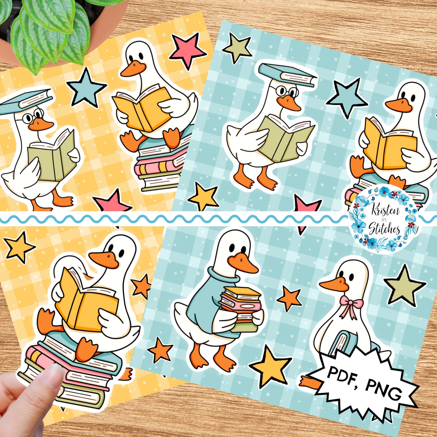 Sticker Printable Goose Bookish School Goose Printable Sticker Sheets, PDF PNG, DIY Print & Cut ...
