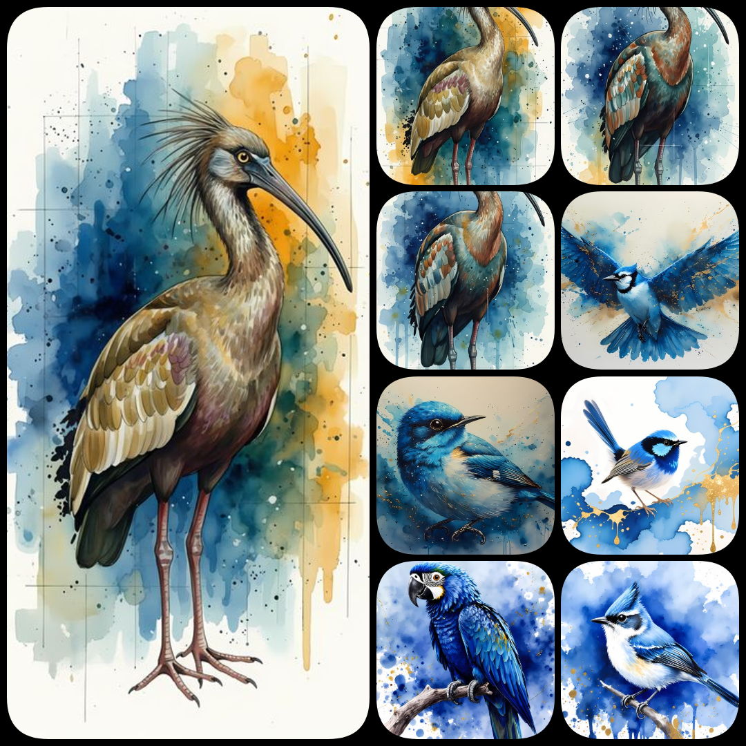blue bird digital art, bird illustration bundle, bird wall art printable, abstract bird art, watercolor bird artwork, stained glass bird art, folk art birds, modern bird designs, high resolution bird images, bird clipart pack, sublimation bird bundle, nat