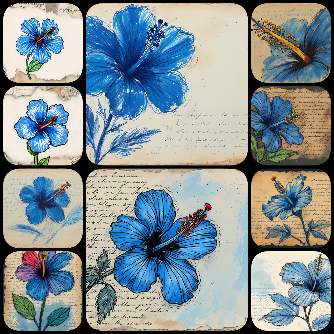 blue flower illustrations, blue floral artwork, botanical wall art, flower clipart bundle, watercolor flower designs, abstract floral art, mixed media flower prints, printable flower art, modern botanical prints, textured flower illustrations, floral digi