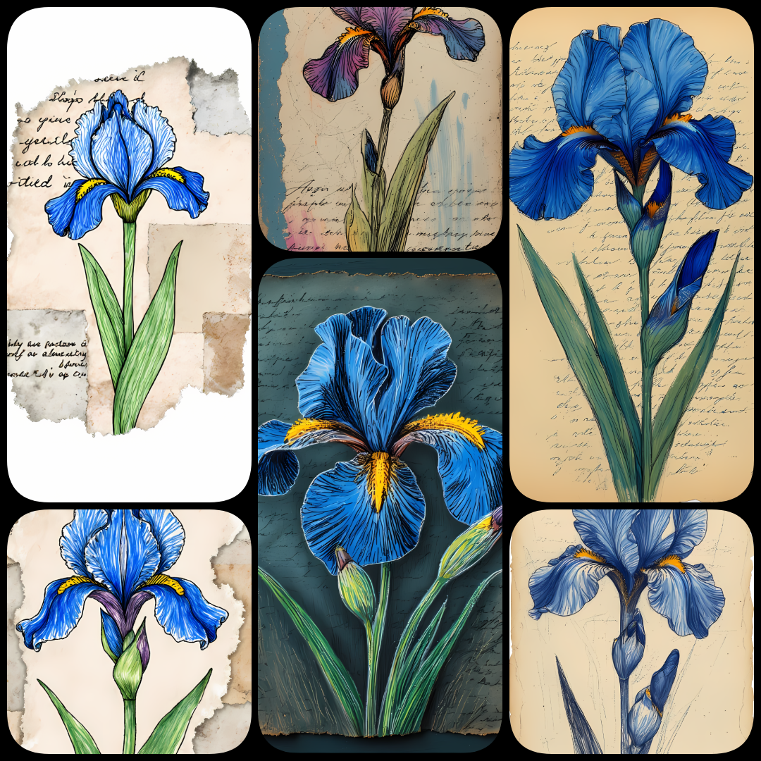 blue flower illustrations, blue floral artwork, botanical wall art, flower clipart bundle, watercolor flower designs, abstract floral art, mixed media flower prints, printable flower art, modern botanical prints, textured flower illustrations, floral digi