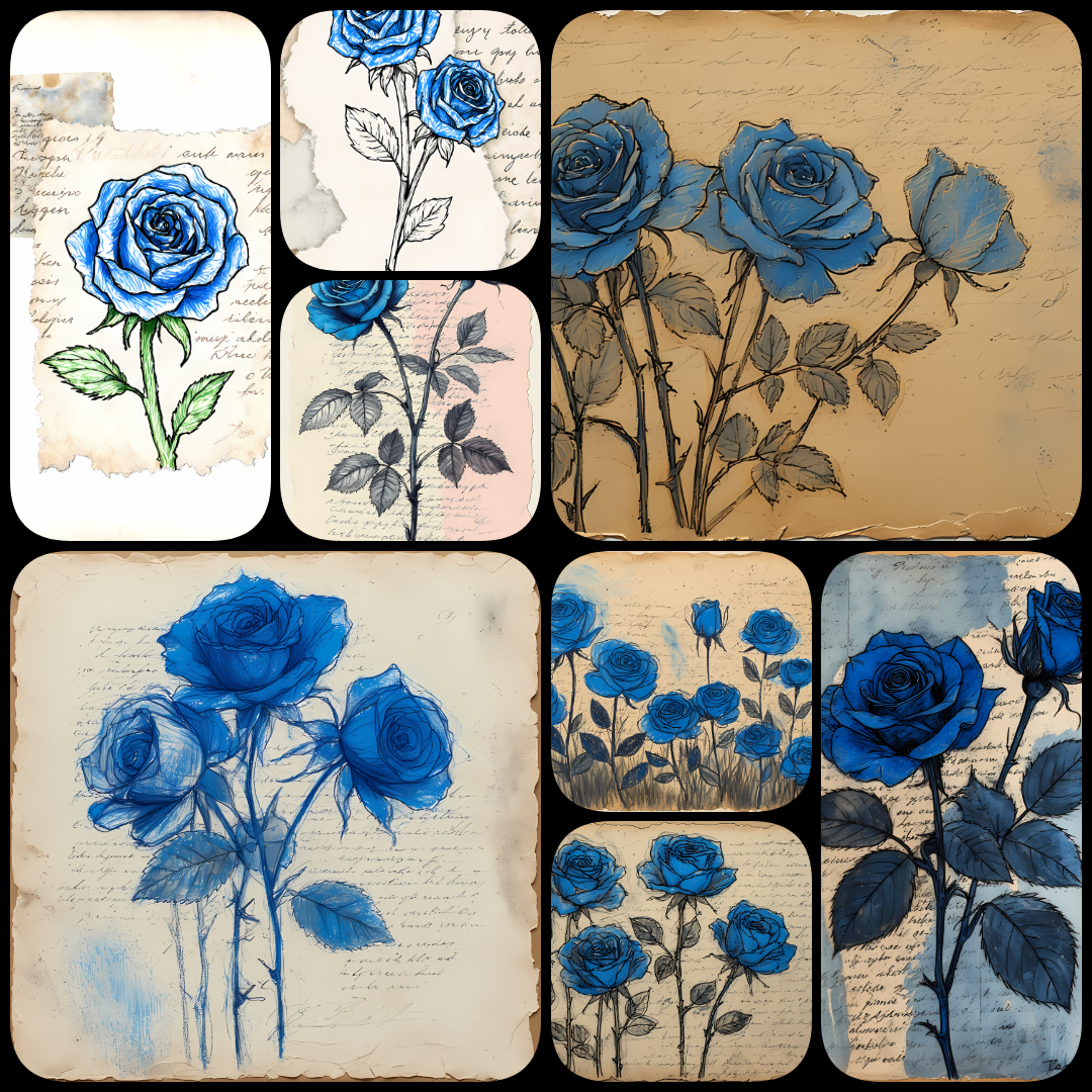 blue flower illustrations, blue floral artwork, botanical wall art, flower clipart bundle, watercolor flower designs, abstract floral art, mixed media flower prints, printable flower art, modern botanical prints, textured flower illustrations, floral digi