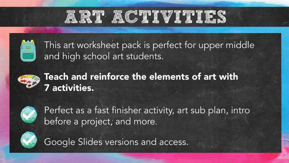 Art Elements of Art Worksheets, Activities, Lesson, lead to Principles of Design