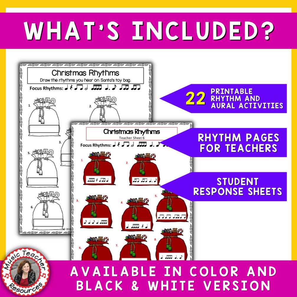 Christmas Music Worksheets - Rhythm and Aural Activities Middle School Music