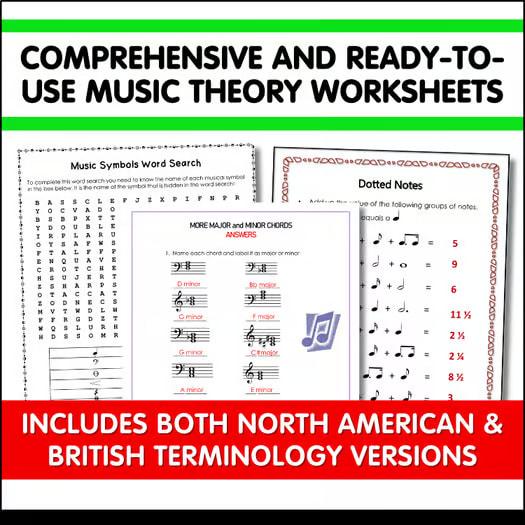 Music Theory Worksheets for Middle School Lesson Plans - Quizzes - Sub Plans