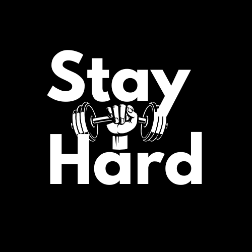 Minimal white logo with bold black "STAY HARD" text – clean, sharp, and made to inspire. Perfect for streetwear, fitness, or digital branding