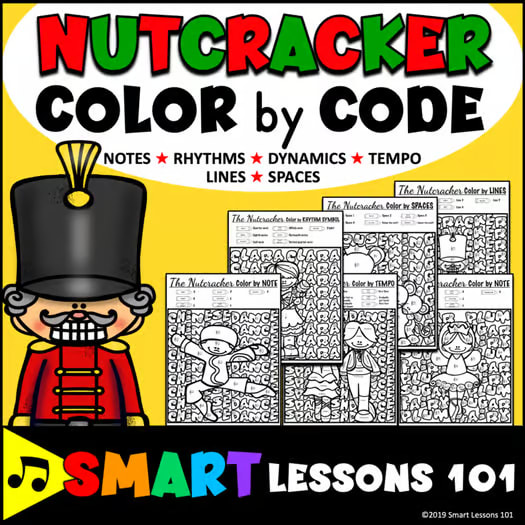 NUTCRACKER COLOR by CODE Christmas Music Activity Note Rhythm Dynamics Tempo