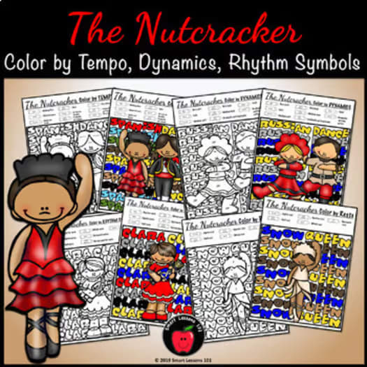 NUTCRACKER COLOR by CODE Christmas Music Activity Note Rhythm Dynamics Tempo